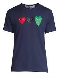CDG NAVY TRIPLE HEART TEE
