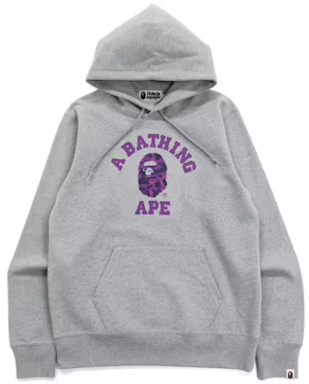 BAPE PURPLE CAMO GREY COLLEGE HOODIE