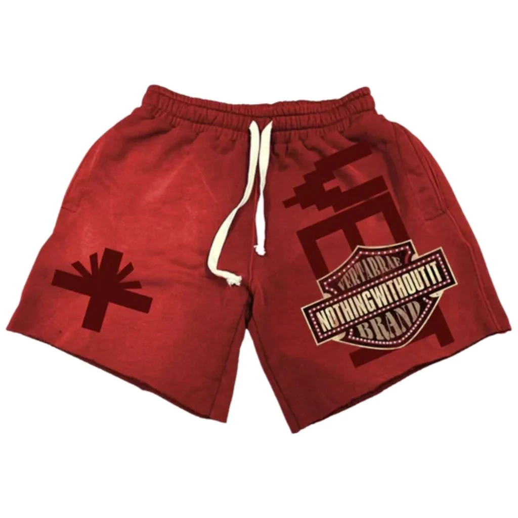 VERTABRAE RED DOUBLE EMBLEM SHORTS