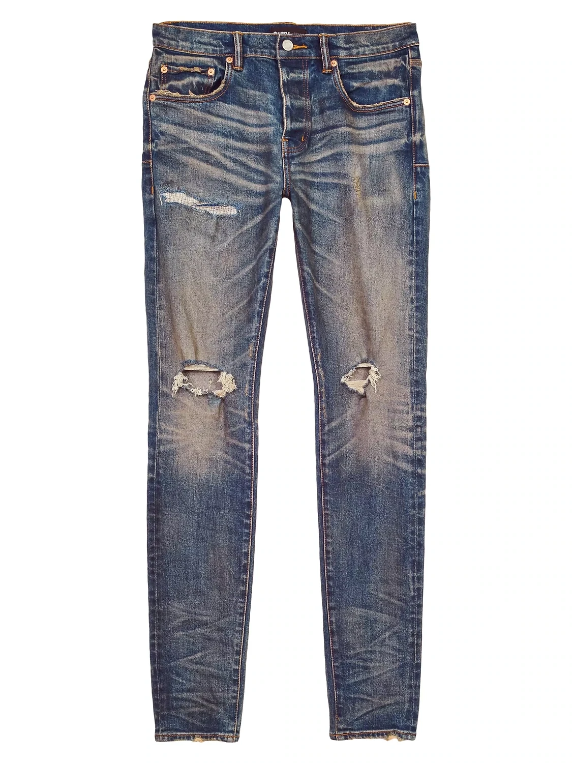 PURPLE BRAND MID INDIGO FRAYED BLOWOUT JEAN