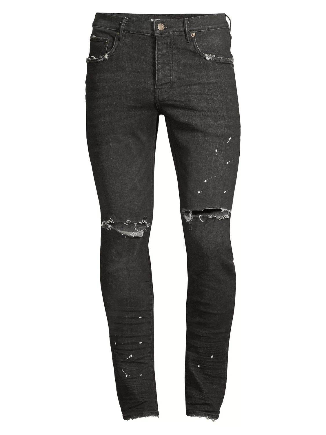 PURPLE BRAND SLIM FIT LOW RISE BLACK OVERSPRAY JEANS