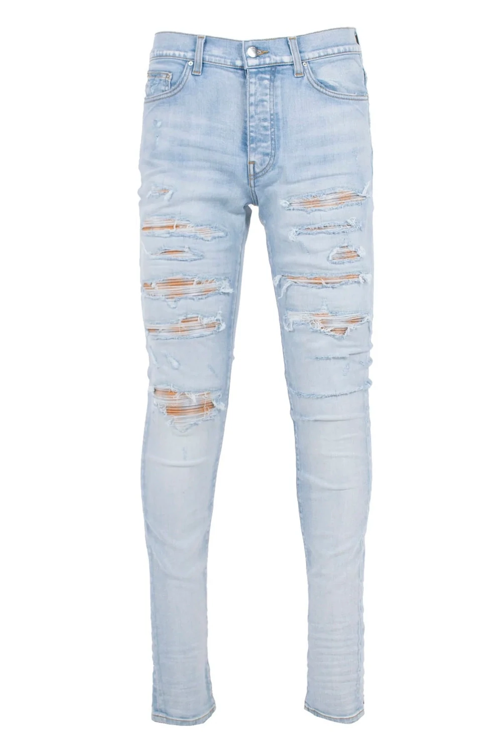 AMIRI PLAID THRASHER JEAN LIGHT INDIGO