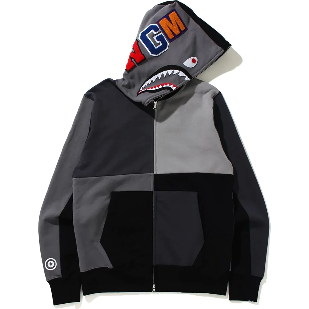BAPE MULTI COLOR PATCHWORK SHARK FULL ZIP GREY/BLACK