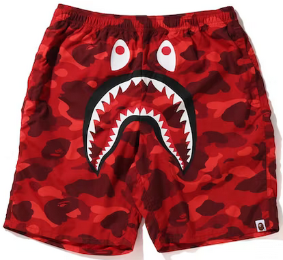 BAPE RED CAMO SHARK SWIM SHORTS
