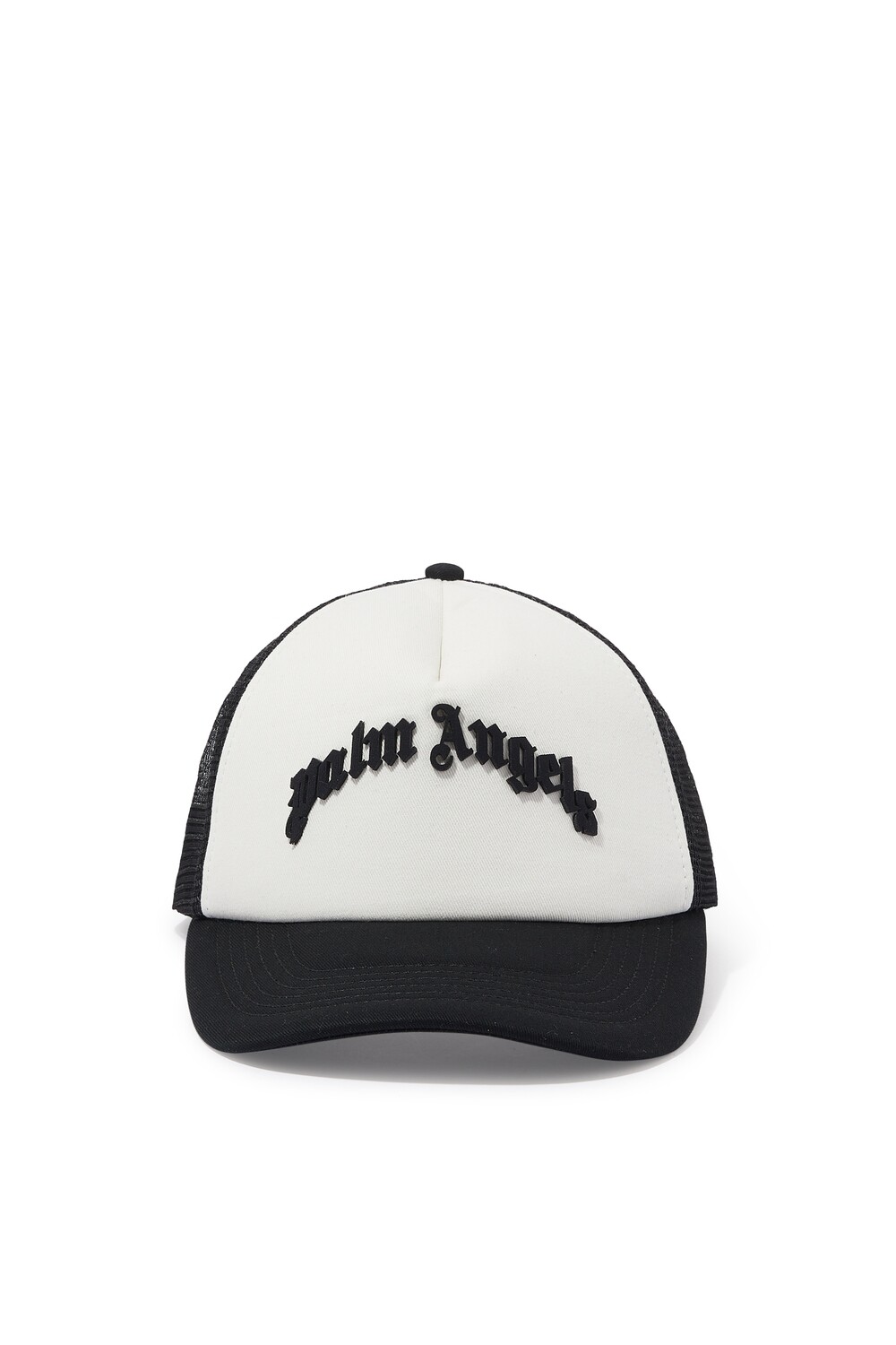 PALM ANGELS CURVED LOGO TRUCKER WHITE/BLACK