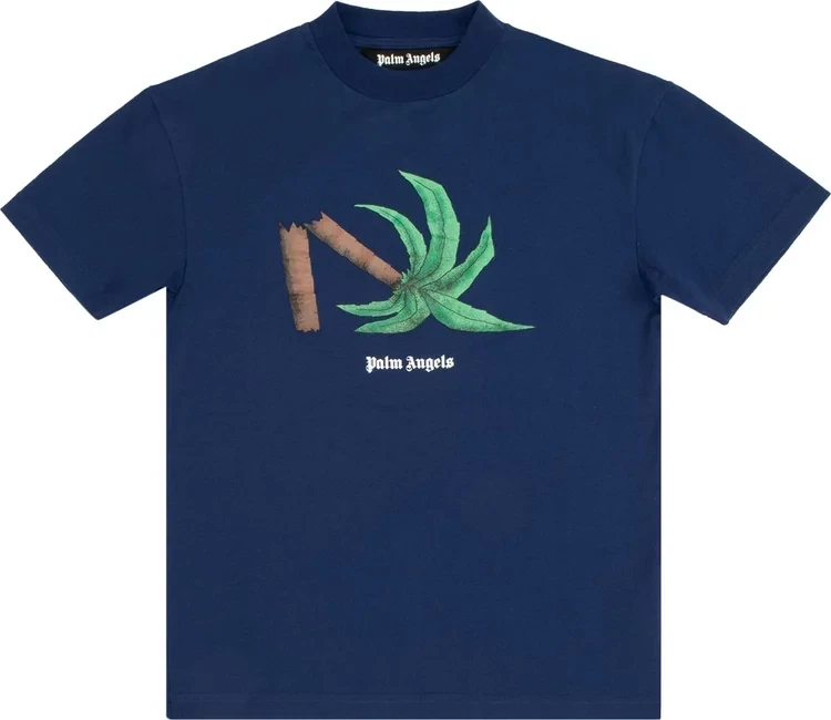 PALM ANGELS BROKEN PALM CLASSIC TEE NAVY/GREEN