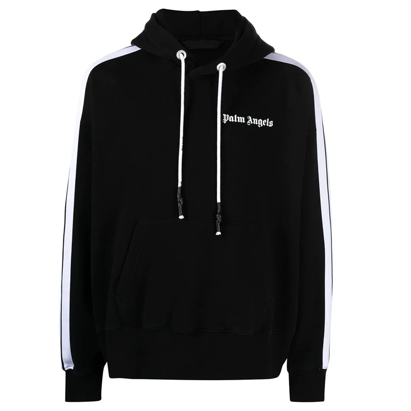 PALM ANGELS BLACK AND WHITE FLEECE TRACK HOODIE