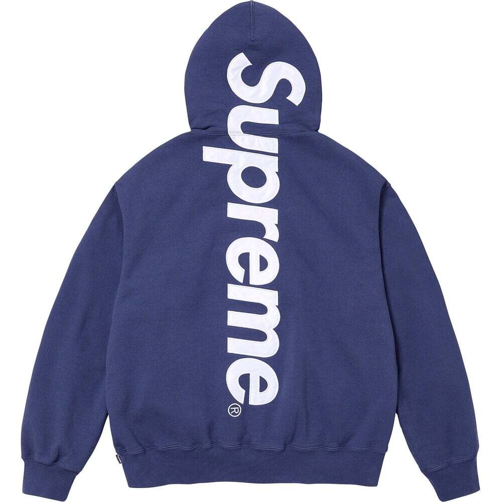 SUPREME SATIN APPLIQUE HOODED SWEATSHIRT WASHED NAVY