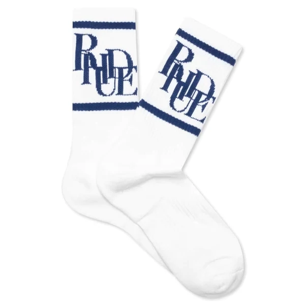 RHUDE SCRAMBLE LOGO SOCKS-WHITE/BLUE O/S