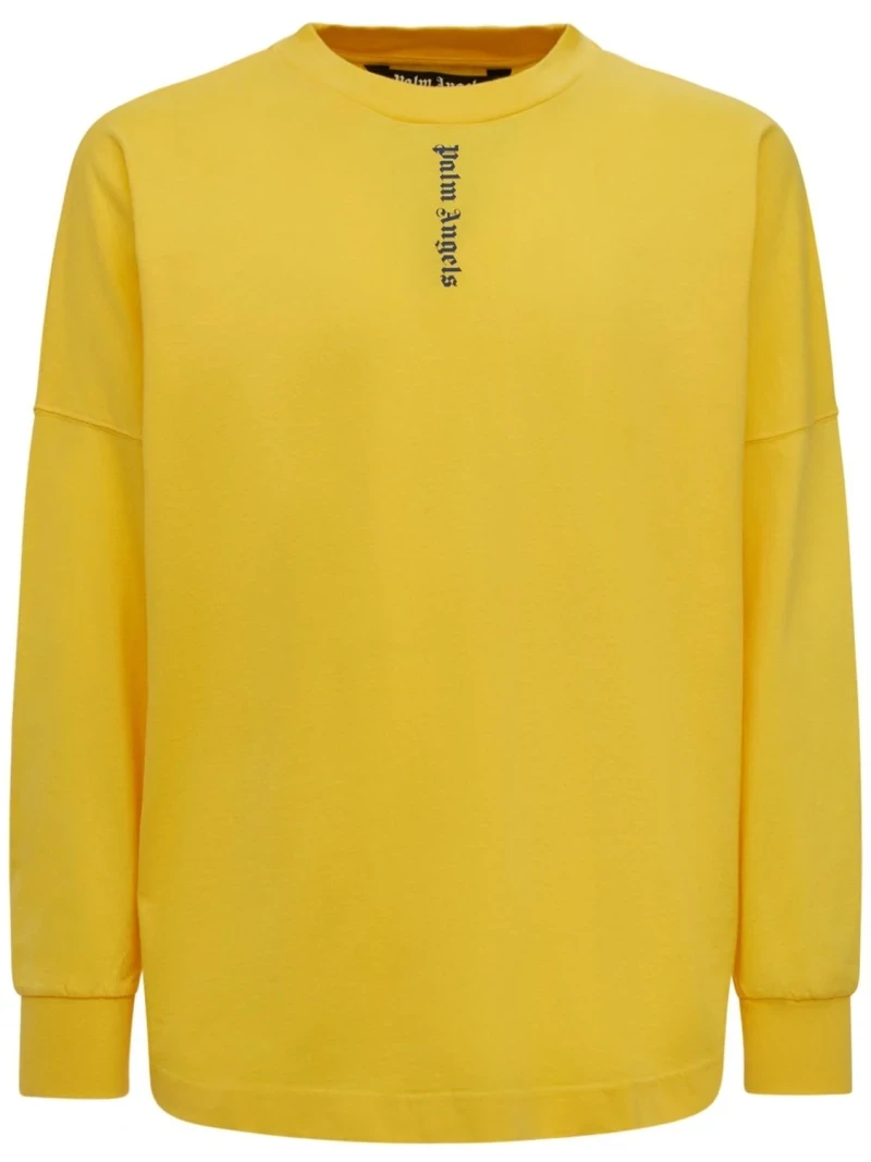PALM ANGELS OVER LOGO YELLOW TEE L/S