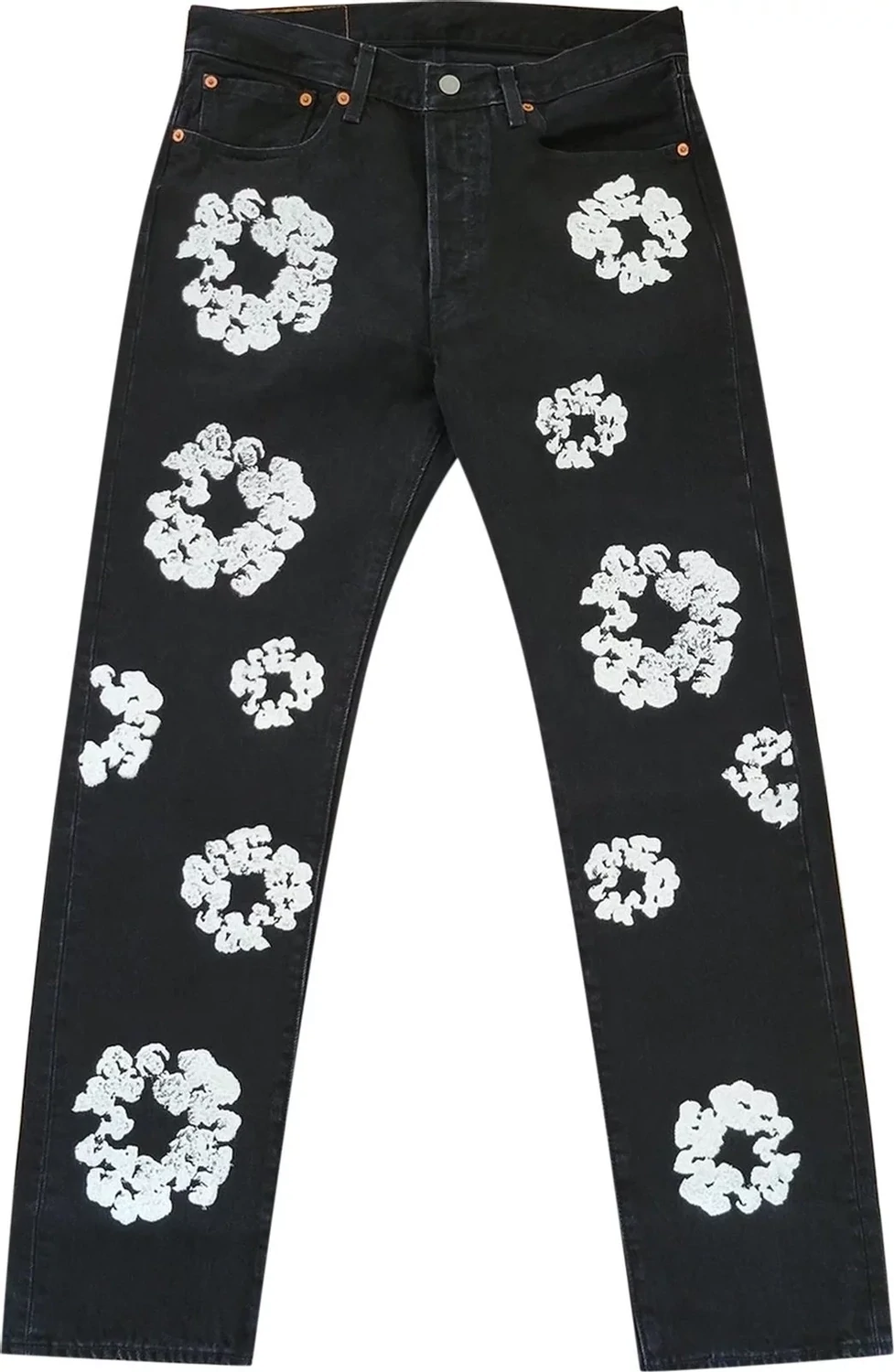 DENIM TEAR COTTON WREATH BLACK JEAN