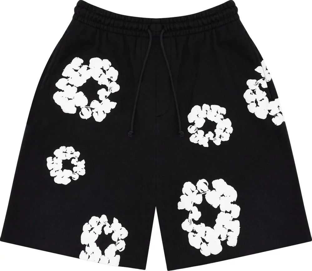 DENIM TEARS THE COTTON WREATH SHORTS BLACK