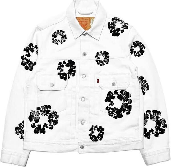 DENIM TEAR ALL OVER WREATH JACKET WHITE