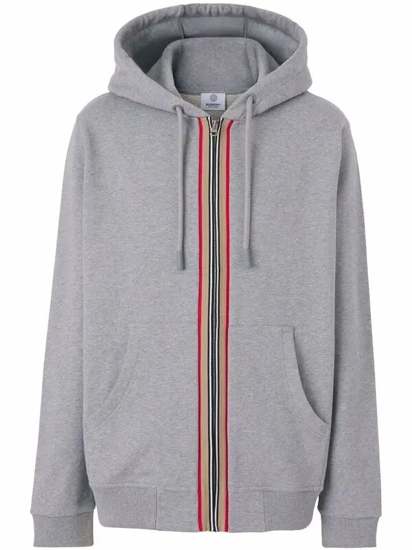 BURBERRY GREY ICON STRIPE ZIP HOODIE