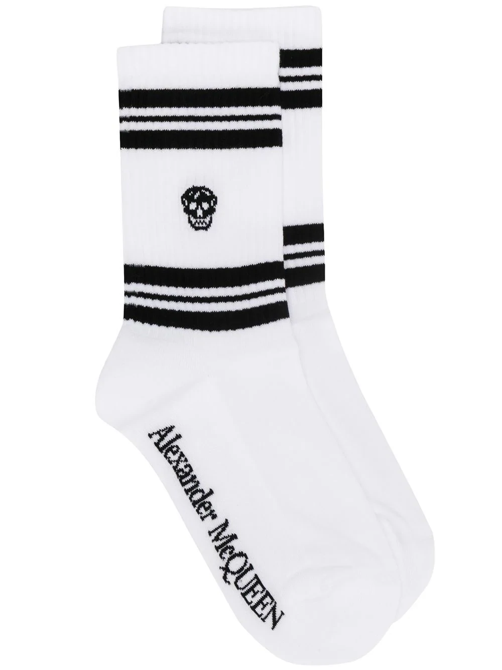 ALEXANDER MCQUEEN STRIPE SKULL SPORT SOCKS WHITE/BLACK