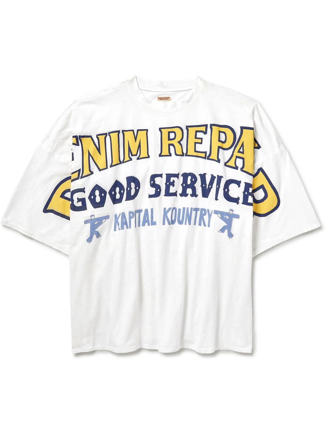 KAPITAL HUGE DENIM REPAIR TEE WHITE