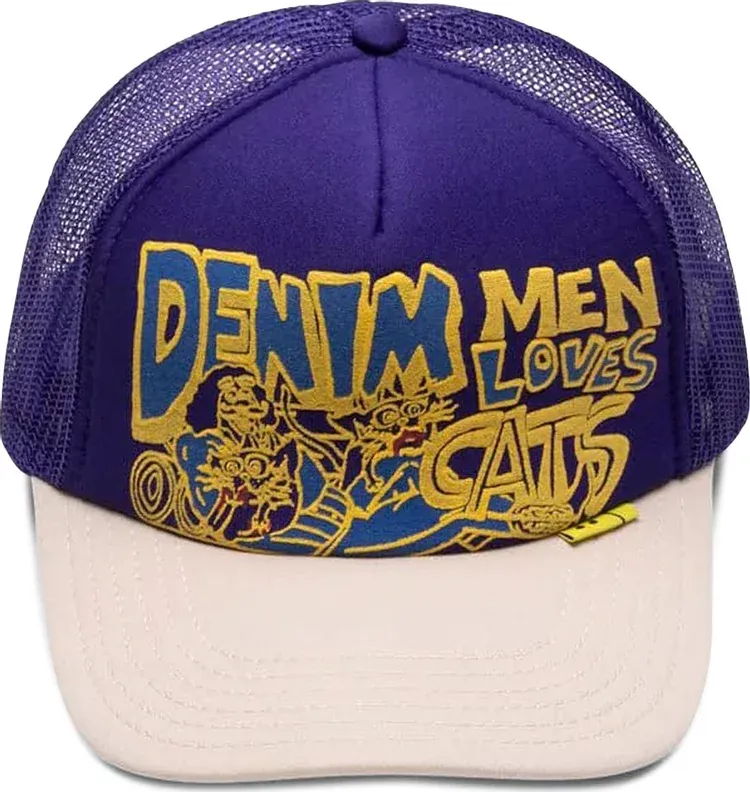 KAPITAL DENIM MEN LOVE CATS TRUCKER CAP - PURPLE/KINARI