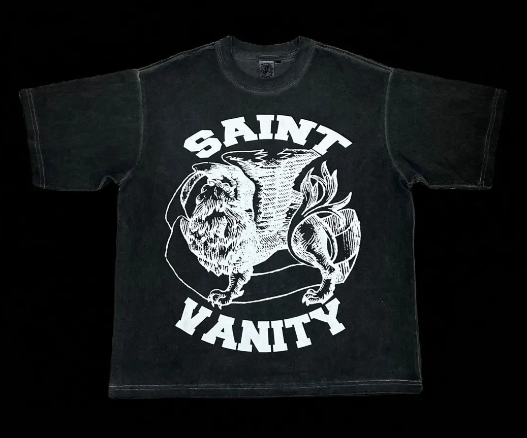 SAINT VANITY WASHED GREY LOGO TEE