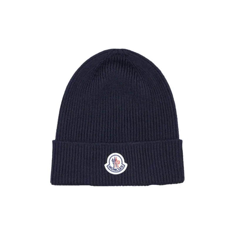 MONCLER NAVY VIRGIN WOOL BEANIE