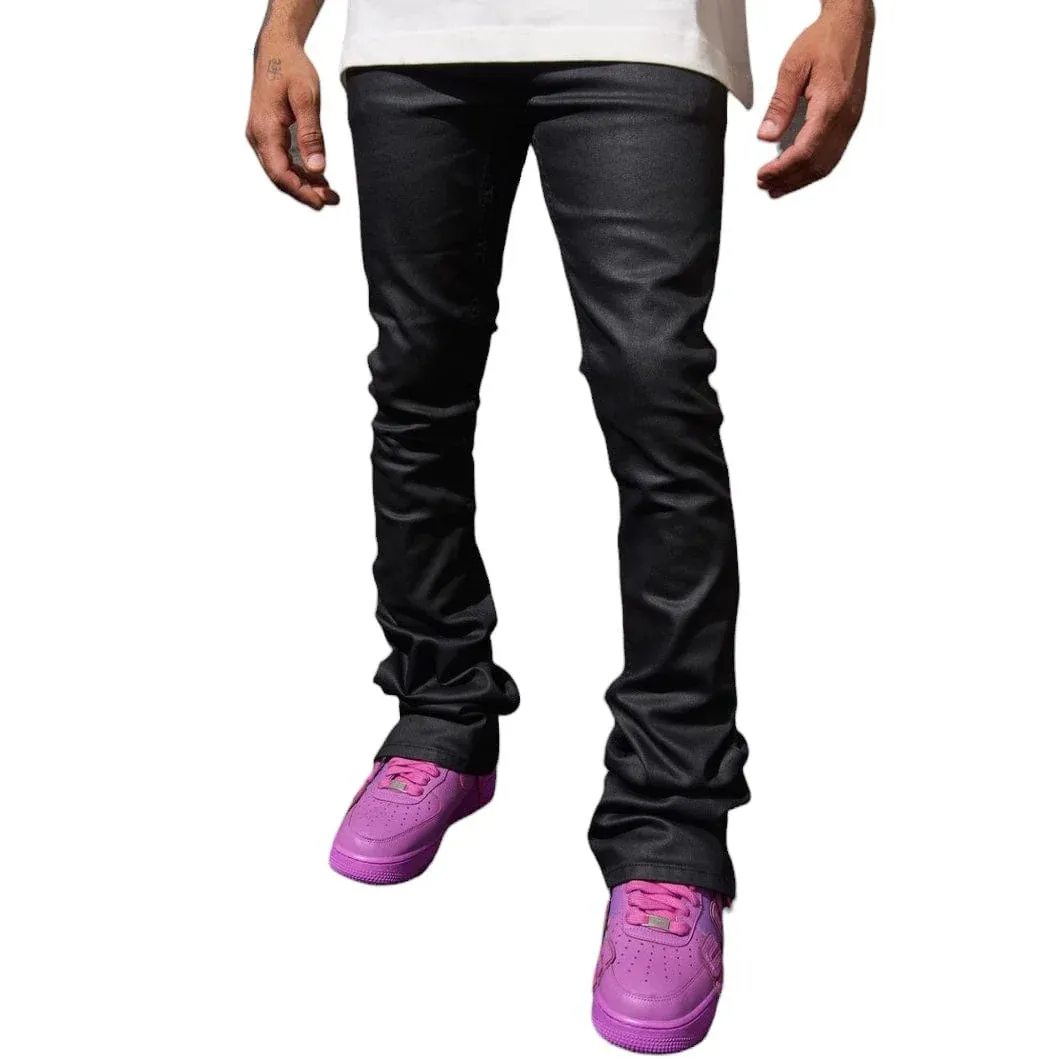 SERENEDE BLACK CAVIAR WAX STACKED JEANS
