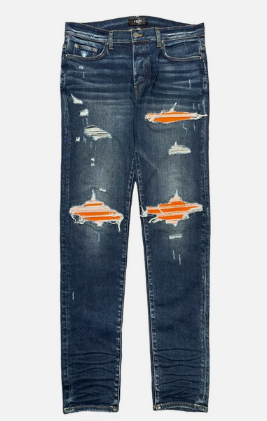 AMIRI MX1 ULTRASUEDE ORANGE PATCH DEEP CLASSIC BLUE JEAN