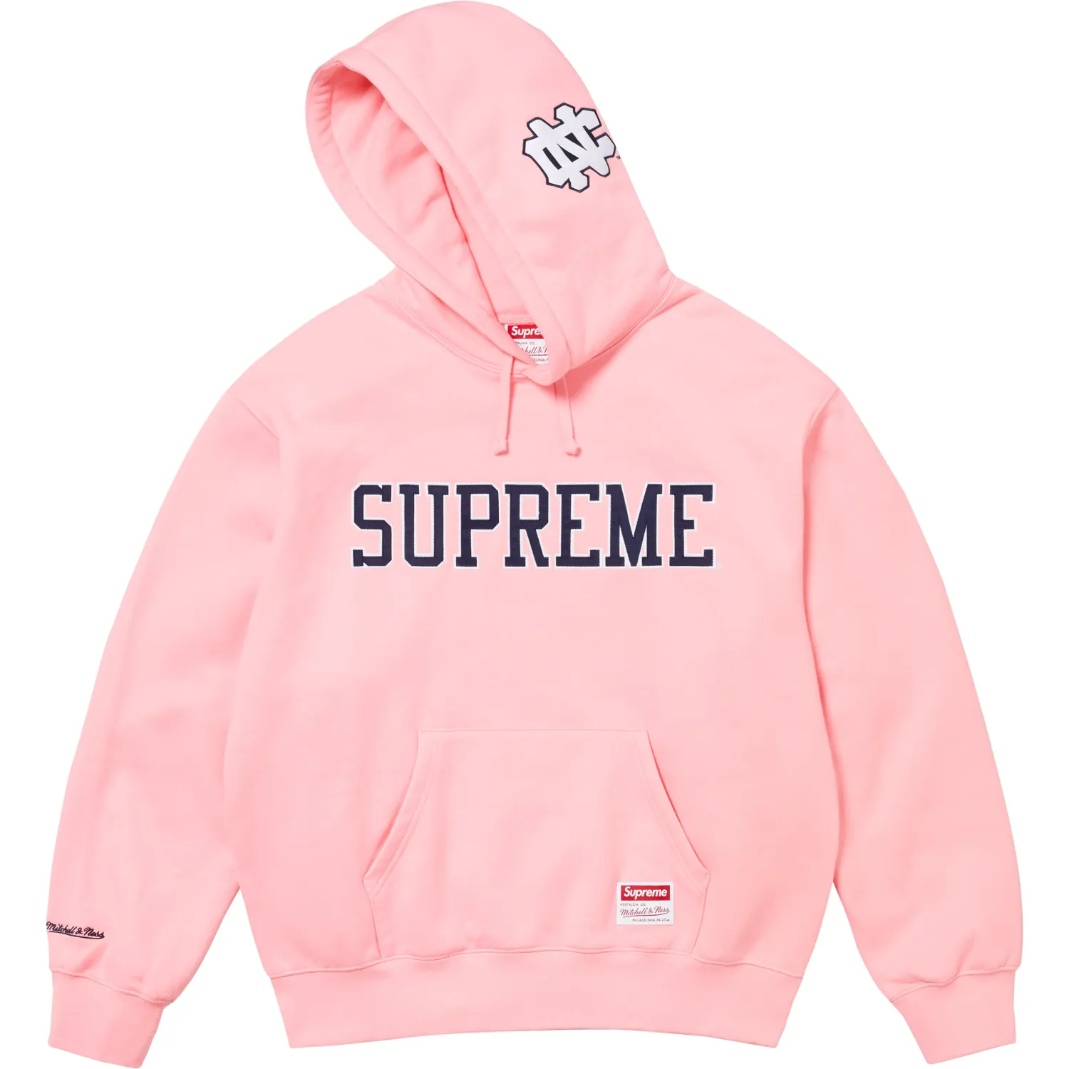 SUPREME X MITCHELL &amp; NESS UNC PINK HOODIE