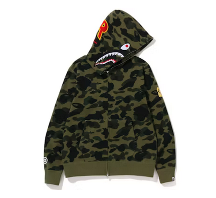 BAPE SHARK GREEN PONR FULL ZIP HOODIE