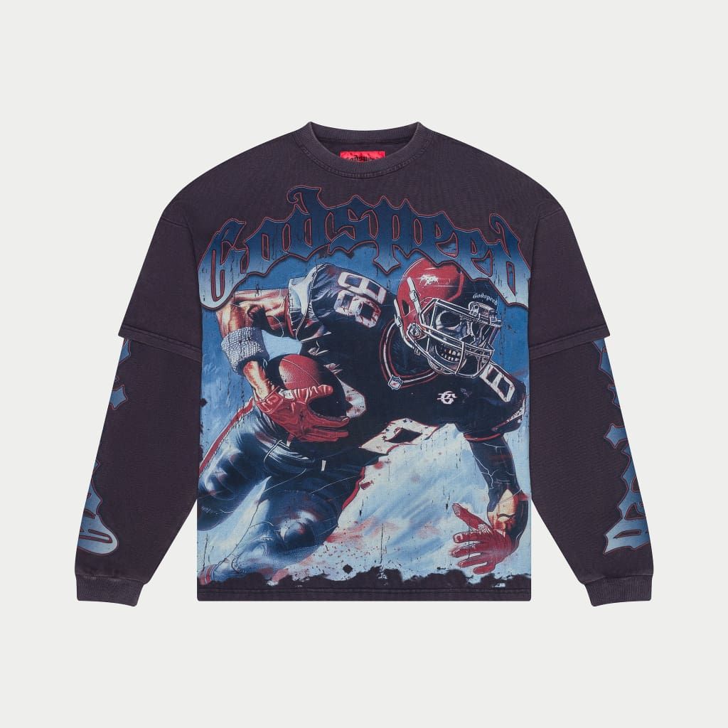 GODSPEED NAVY WASH ENDZONE DUAL LAYERED L/S TEE