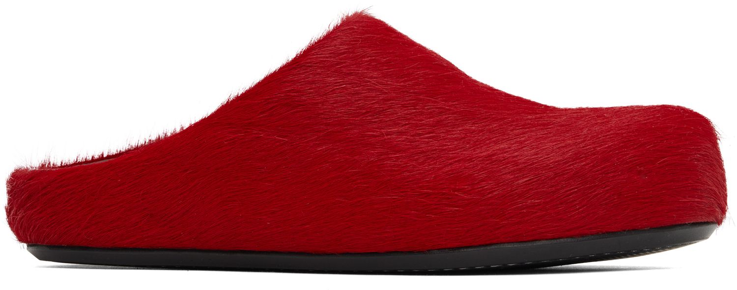 MARNI FUSSBETT SLIP ON FLAT MULES RED