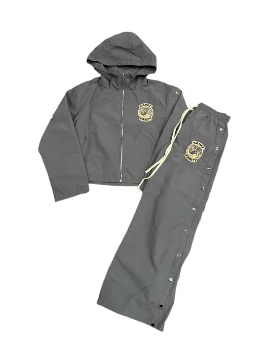 SAINT VANITY HOODED NYLON TRACKSUIT GREY