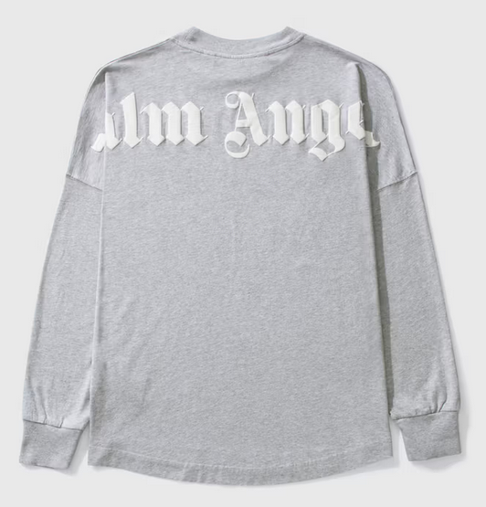 PALM ANGELS LOGO PRINTED DROP SHOULDER TEE GREY
