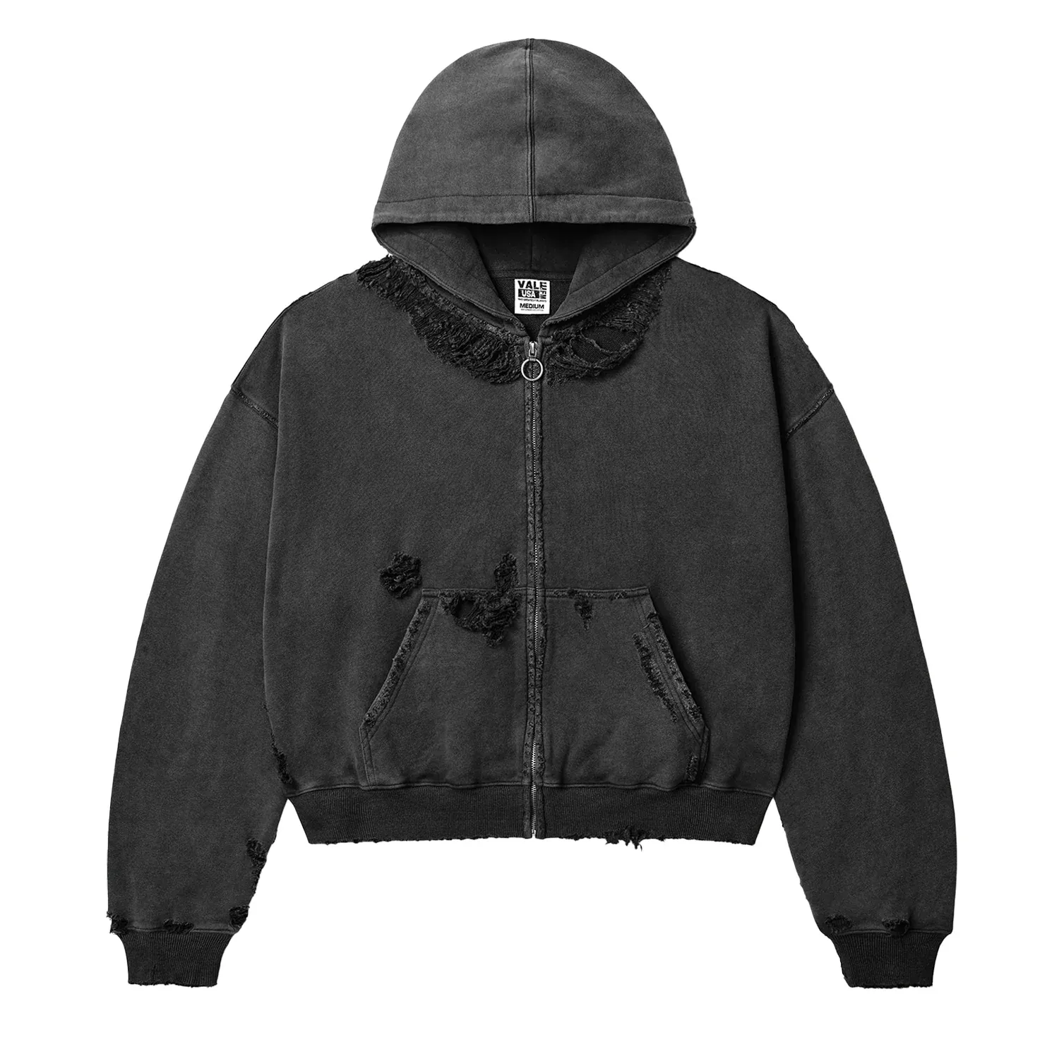 VALE  DESTROYER ZIP UP BLACK HOODIE