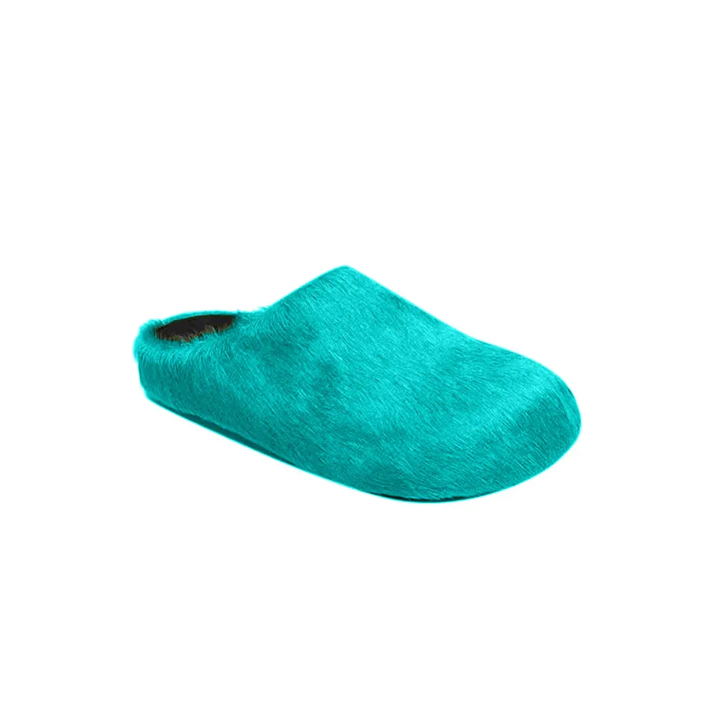 MARNI FUR SLIDES TEAL
