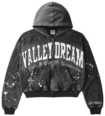 VALE BLACK PAINT ZIP UP HOODIE