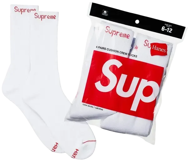 SUPREME/HANES CREW SOCKS WHITE