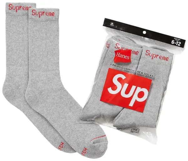 SUPREME/HANES CREW SOCKS GREY
