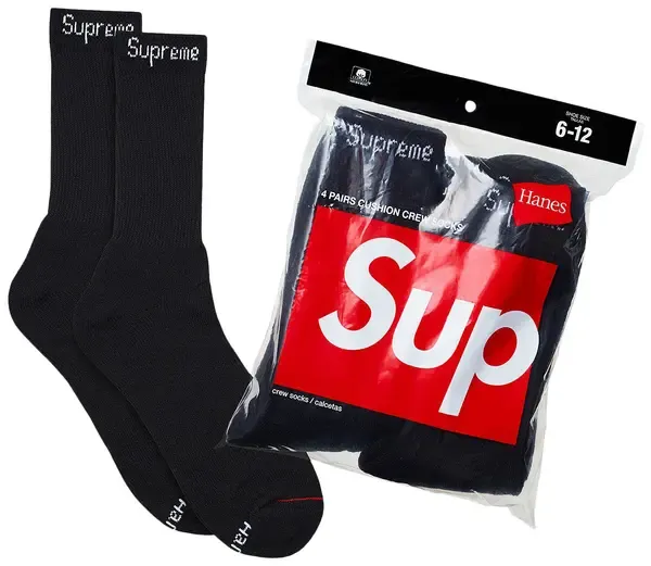 SUPREME/ HANES CREW SOCKS BLACK