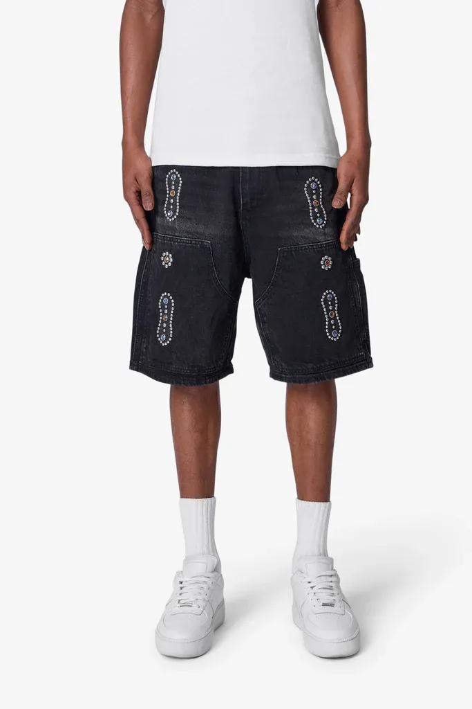 WESTERN JEWEL DENIM BLACK SHORTS