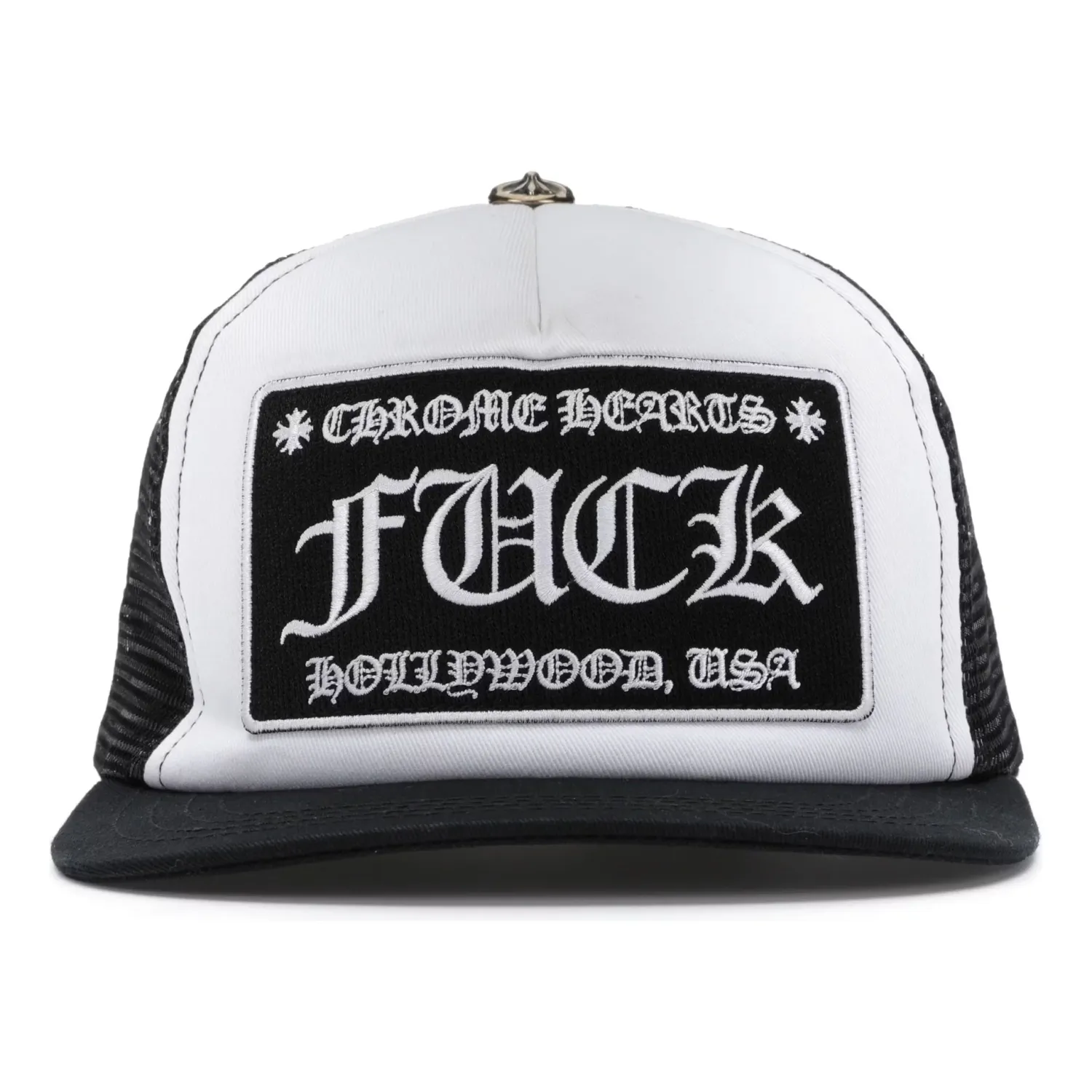 CHROME HEARTS F*CK HOLLYWOOD WHITE TRUCKER HAT