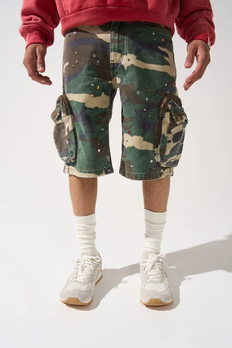 SERENEDE CACHE DENIM CAMO GEM STONES SHORTS