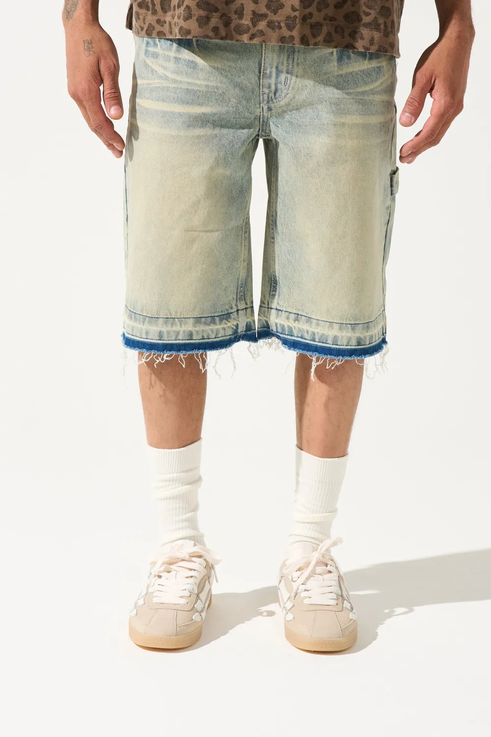 SERENEDE TERRA DENIM VINTAGE EARTH YELLOW RAW EDGE SHORTS