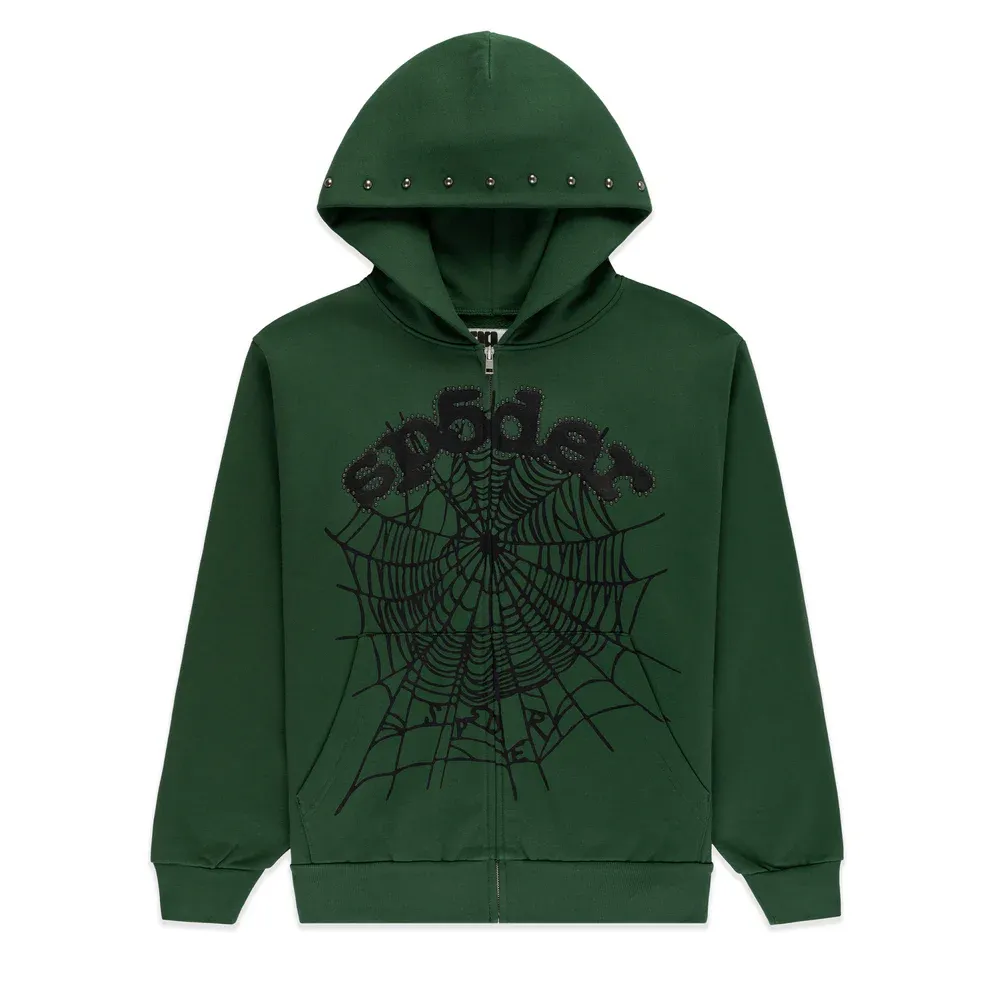 SP5DER OG WEB STUDDED DARK GREEN ZIP UP