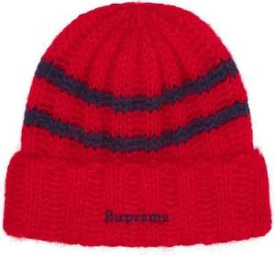 SUPREME BRUSHED STRIPE BEANIE RED/NAVY