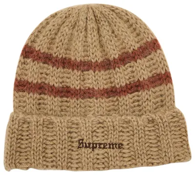 SUPREME BRUSHED STRIPE BEANIE CAMEL
