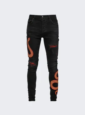 AMIRI BLACK XO SNAKE JEANS