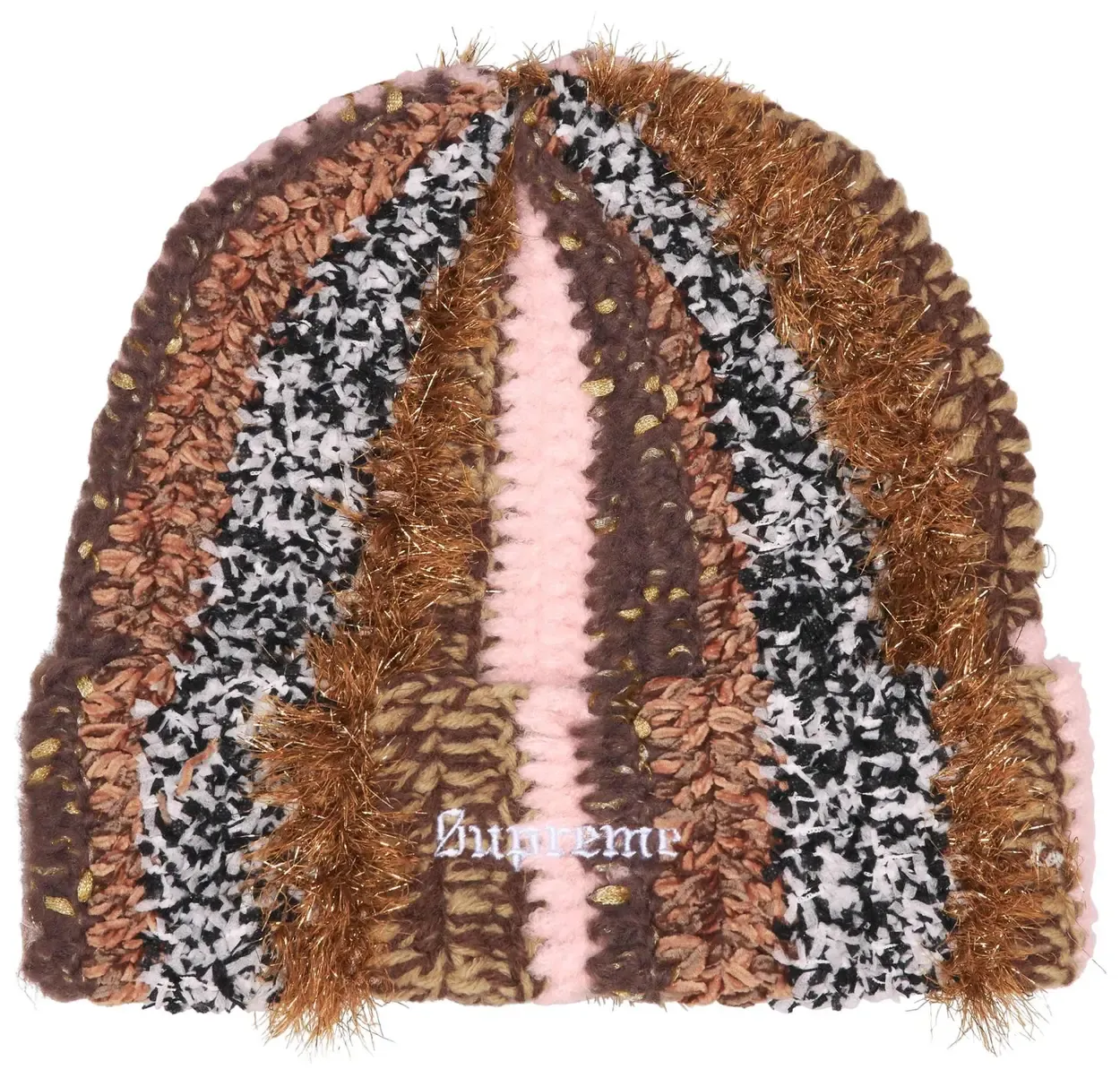 SUPREME TINSEL STRIPE BEANIE BROWN