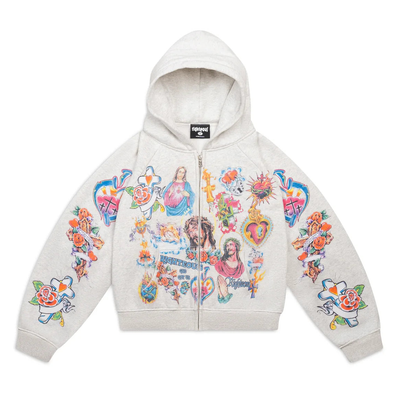 RIGHTEOUS RISEN KING CROPPED ZIP UP HOODIE GREY