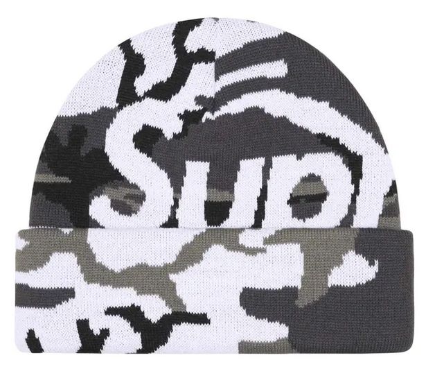 SUPREME BIG LOGO BEANIE BLACK CAMO