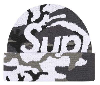 SUPREME BIG LOGO BEANIE BLACK CAMO