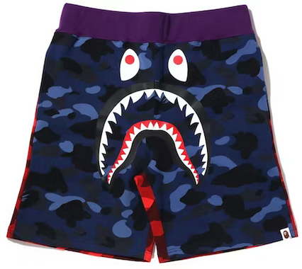 BAPE SPLIT CRAZY SHARK SWEAT SHORT NAVY